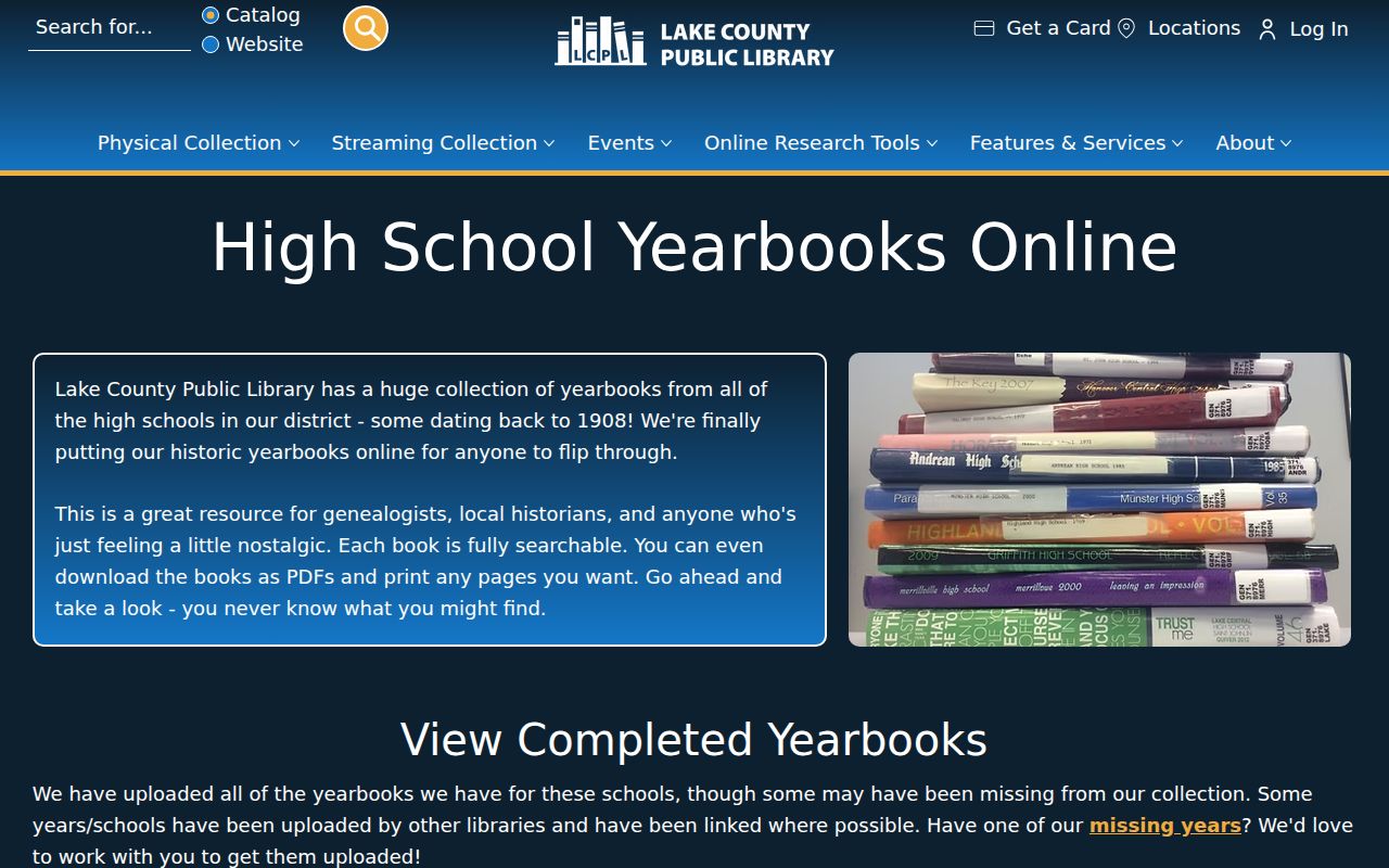 LCPL searchable Merrillville High School yearbook collection and missing years
