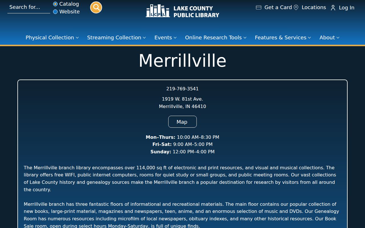 Merrillville library historical residents directory resources