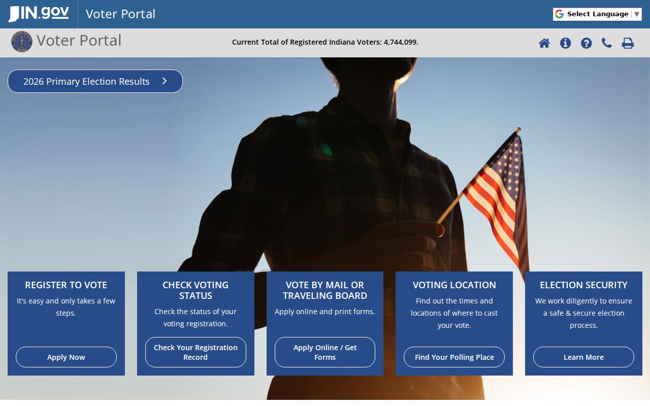 Indiana Voters portal used for a Merrillville registration lookup